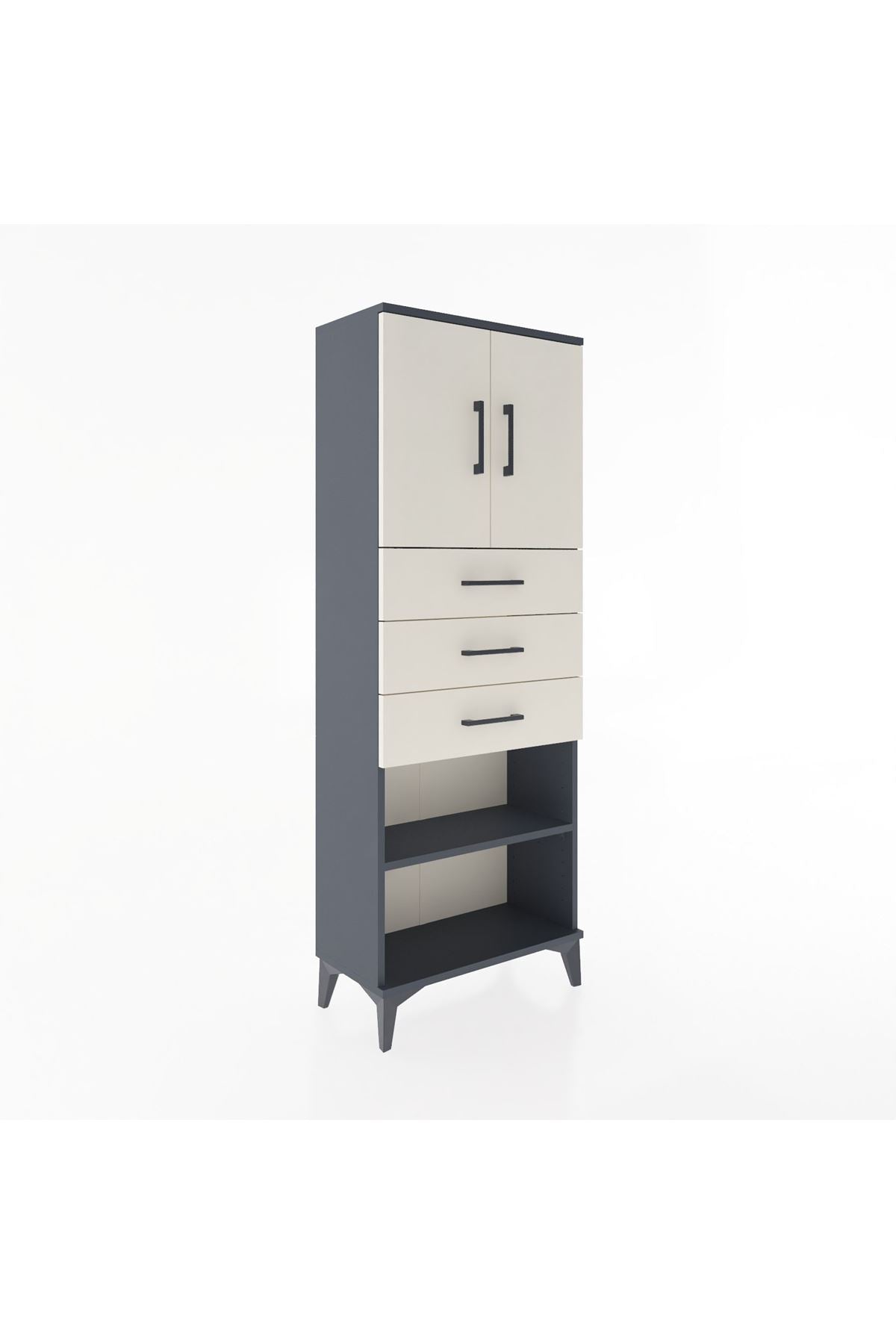 Arges Dolap 3 Raflı 3 Çekmeceli 2 Kapaklı 60x30x163 Antrasit-Aytaşı