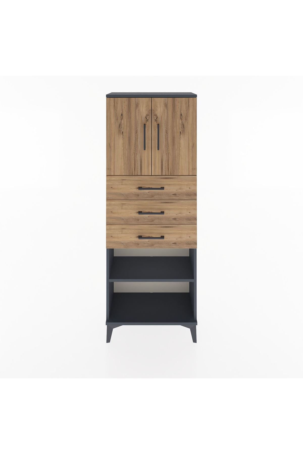 Arges Dolap 3 Raflı 3 Çekmeceli 2 Kapaklı 60x30x163 Antrasit-Çam