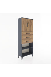 Arges Dolap 3 Raflı 3 Çekmeceli 2 Kapaklı 60x30x163 Antrasit-Çam