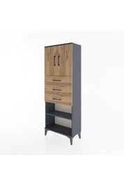 Arges Dolap 3 Raflı 3 Çekmeceli 2 Kapaklı 60x30x163 Antrasit-Çam