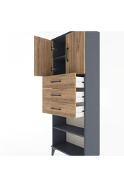 Arges Dolap 3 Raflı 3 Çekmeceli 2 Kapaklı 60x30x163 Antrasit-Çam