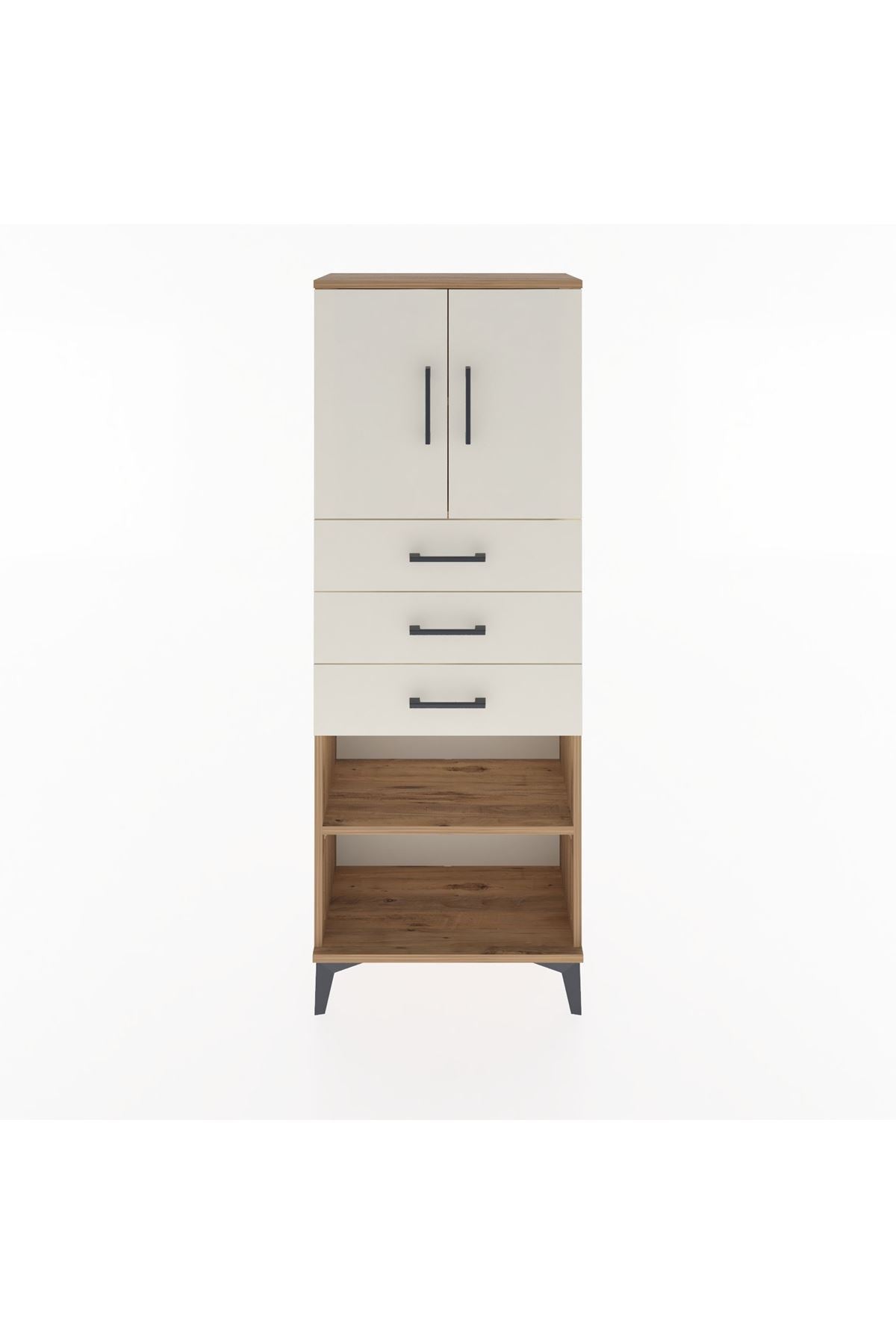 Arges Dolap 3 Raflı 3 Çekmeceli 2 Kapaklı 60x30x163 Çam-Aytaşı