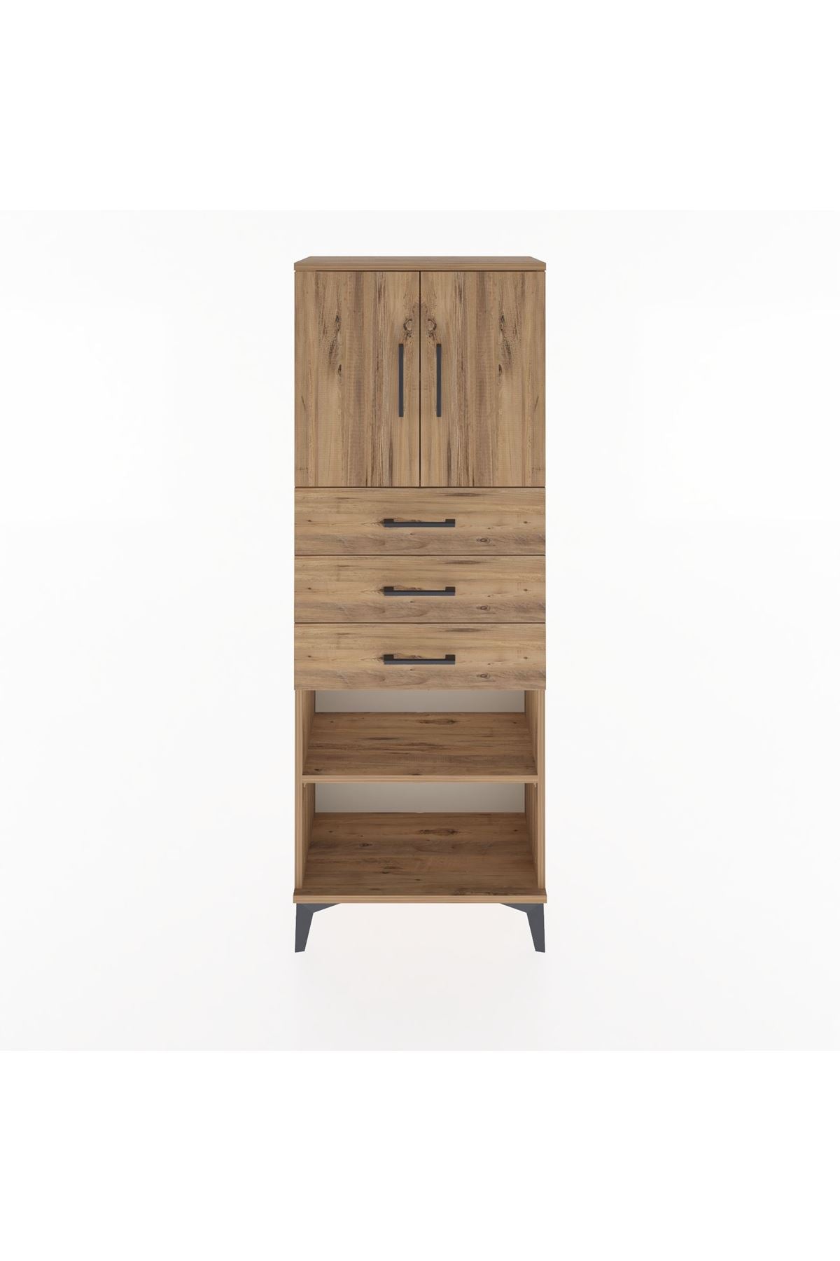 Arges Dolap 3 Raflı 3 Çekmeceli 2 Kapaklı 60x30x163 Çam-Çam