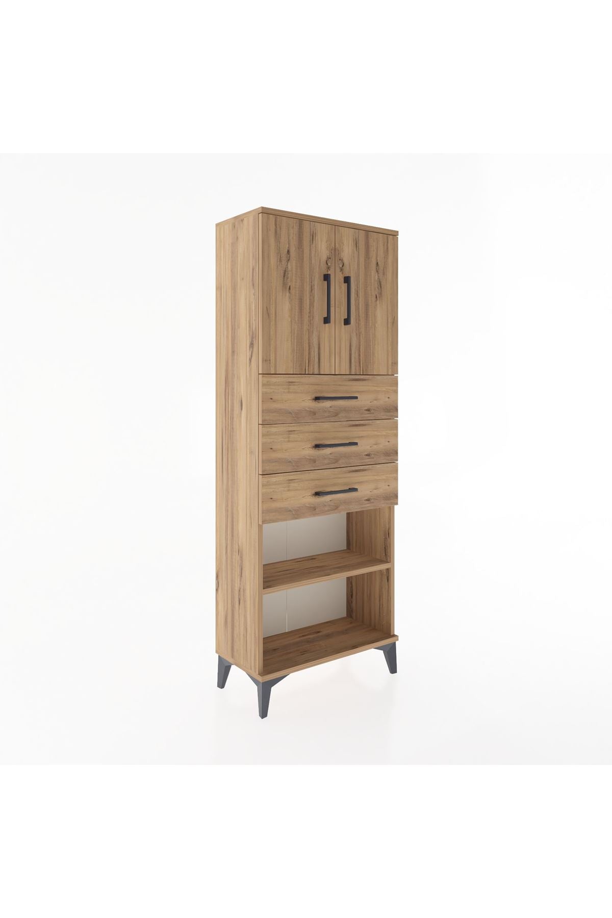 Arges Dolap 3 Raflı 3 Çekmeceli 2 Kapaklı 60x30x163 Çam-Çam