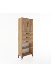 Arges Dolap 3 Raflı 3 Çekmeceli 2 Kapaklı 60x30x163 Çam-Çam