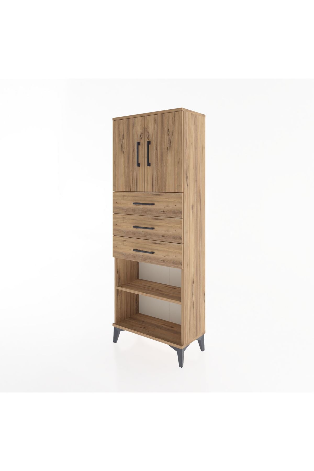Arges Dolap 3 Raflı 3 Çekmeceli 2 Kapaklı 60x30x163 Çam-Çam