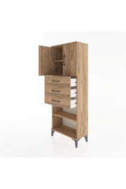 Arges Dolap 3 Raflı 3 Çekmeceli 2 Kapaklı 60x30x163 Çam-Çam