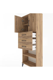 Arges Dolap 3 Raflı 3 Çekmeceli 2 Kapaklı 60x30x163 Çam-Çam