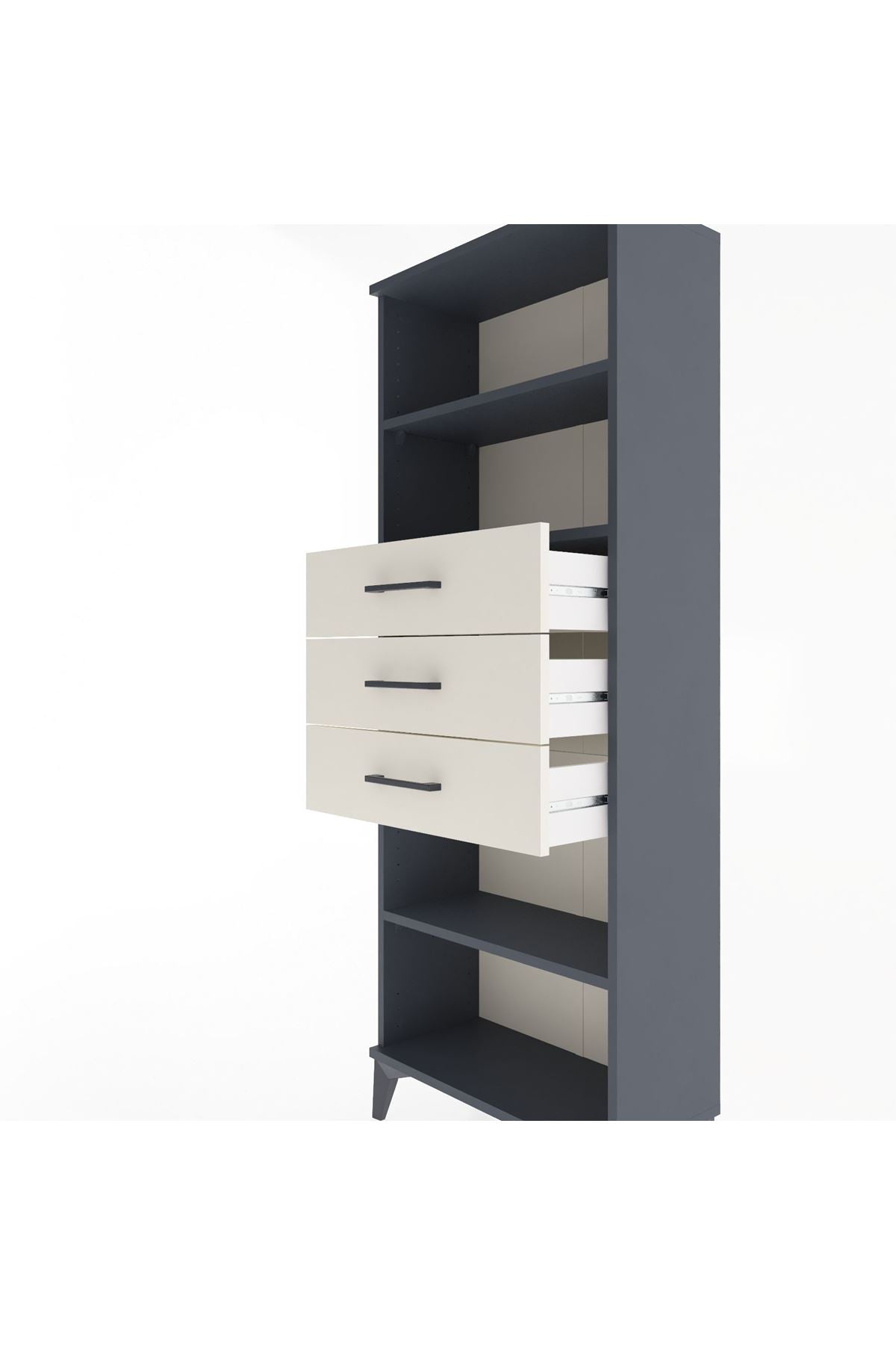 Arges Dolap 3 Raflı 3 Çekmeceli 60x30x163 Antrasit-Aytaşı