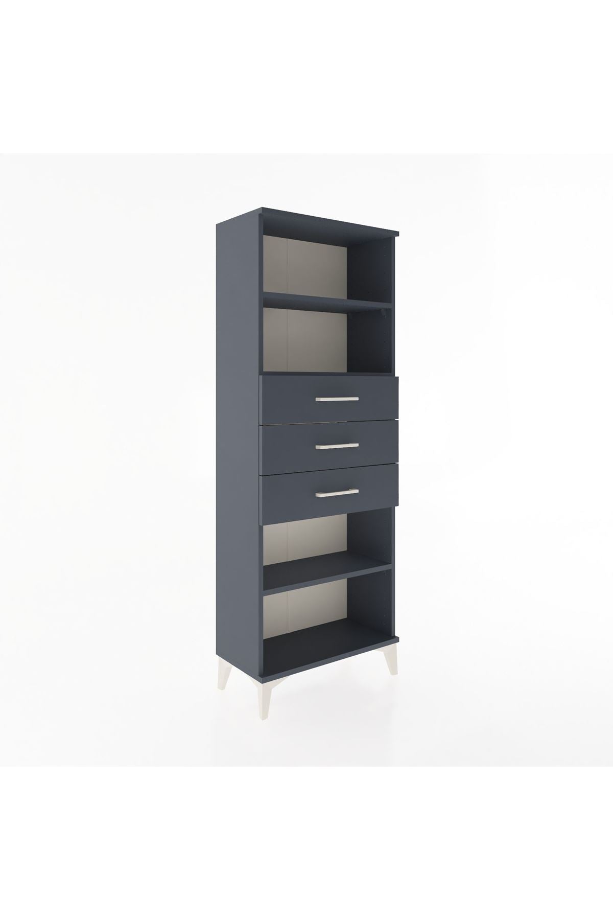 Arges Dolap 3 Raflı 3 Çekmeceli 60x30x163 Antrasit-Antrasit