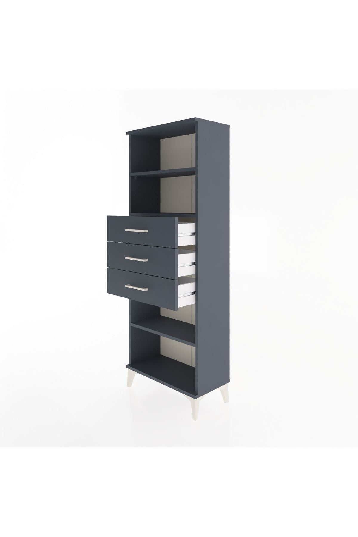 Arges Dolap 3 Raflı 3 Çekmeceli 60x30x163 Antrasit-Antrasit