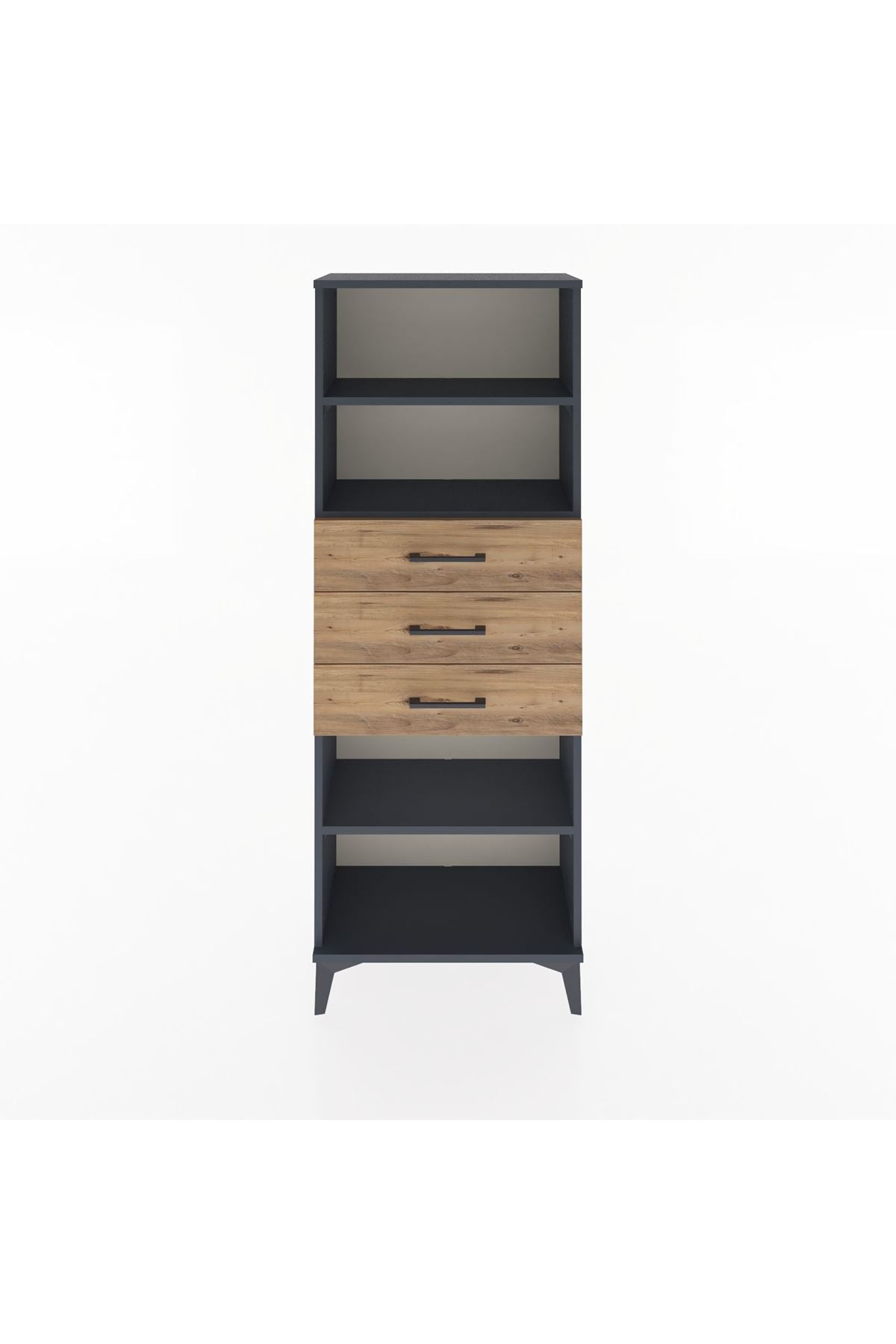 Arges Dolap 3 Raflı 3 Çekmeceli 60x30x163 Antrasit-Çam