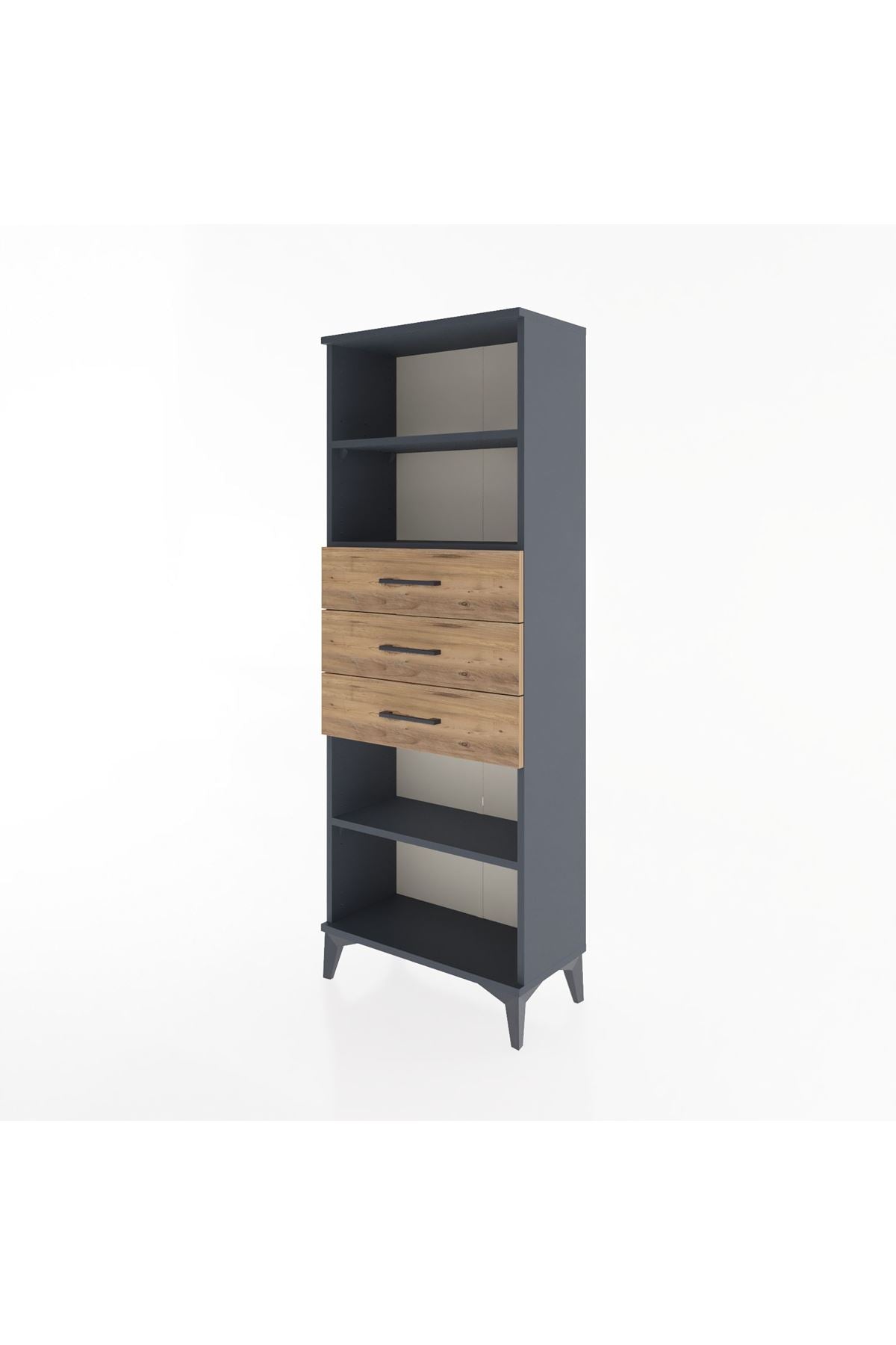 Arges Dolap 3 Raflı 3 Çekmeceli 60x30x163 Antrasit-Çam