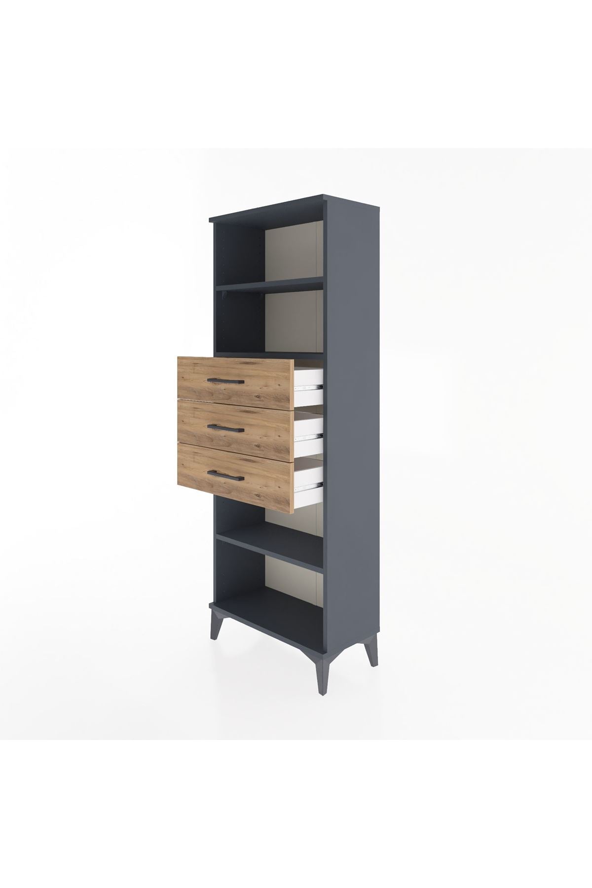 Arges Dolap 3 Raflı 3 Çekmeceli 60x30x163 Antrasit-Çam