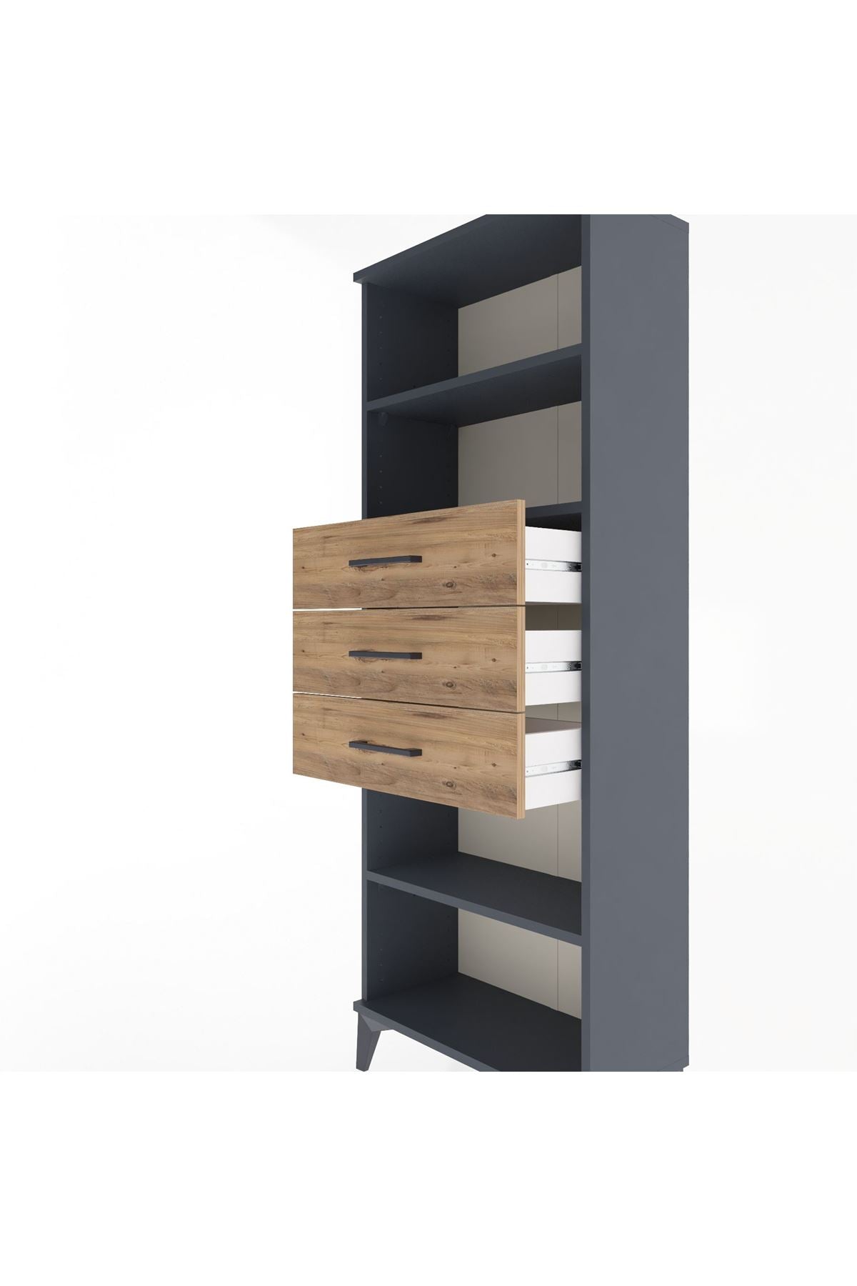 Arges Dolap 3 Raflı 3 Çekmeceli 60x30x163 Antrasit-Çam