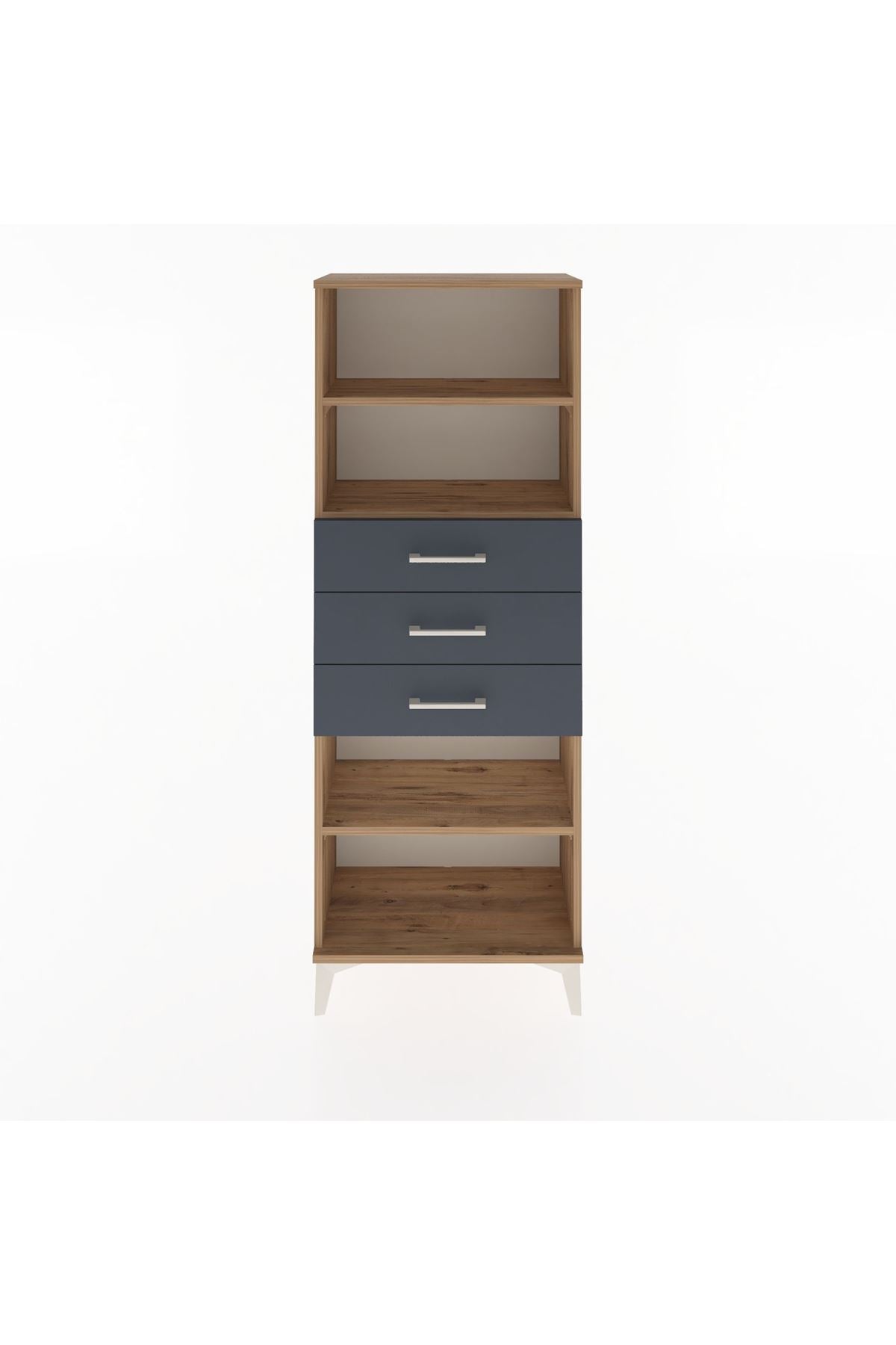 Arges Dolap 3 Raflı 3 Çekmeceli 60x30x163 Çam-Antrasit