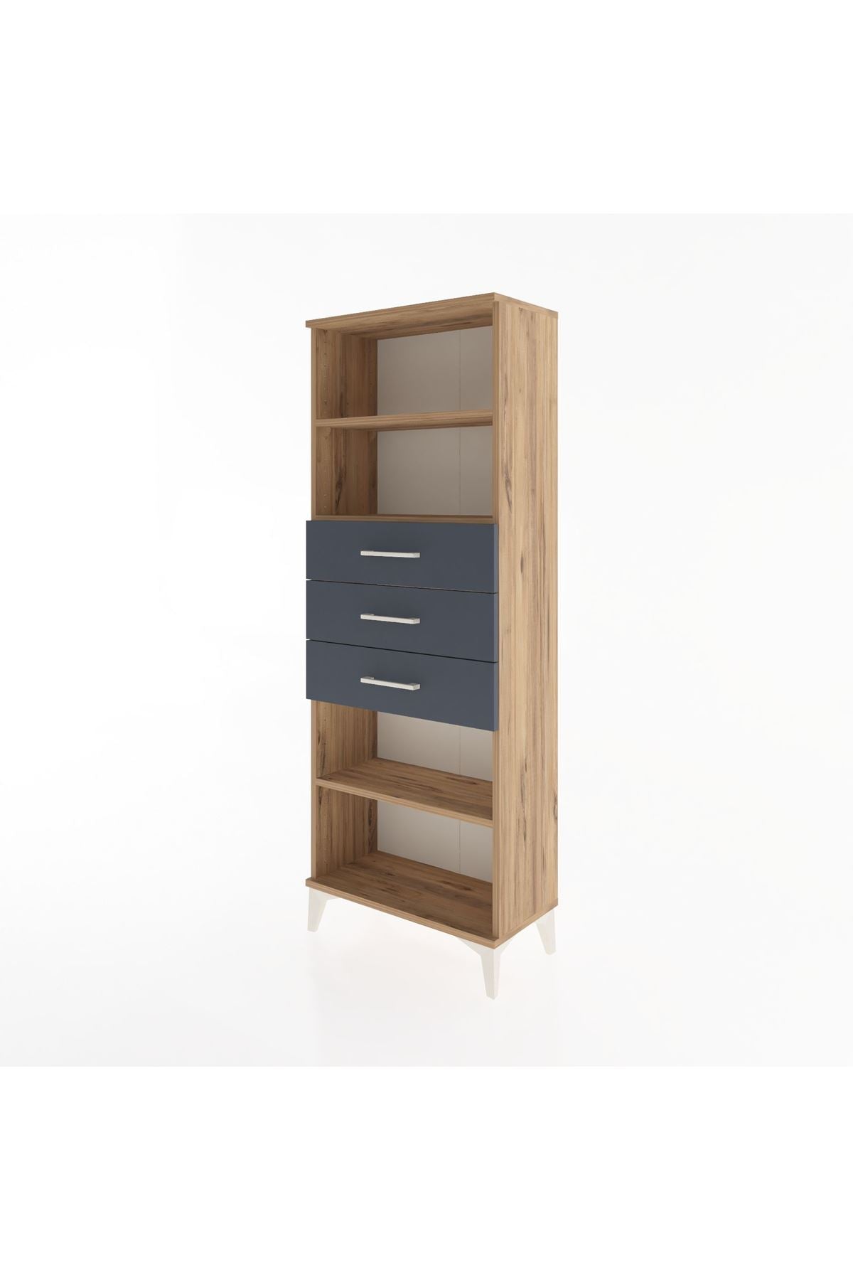 Arges Dolap 3 Raflı 3 Çekmeceli 60x30x163 Çam-Antrasit