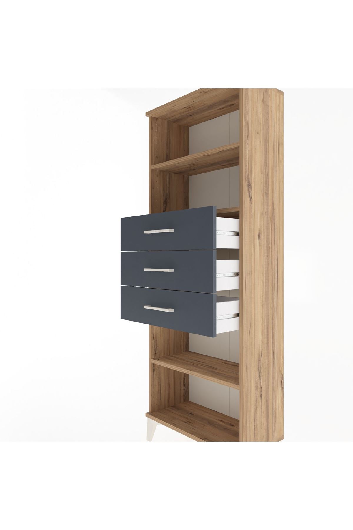 Arges Dolap 3 Raflı 3 Çekmeceli 60x30x163 Çam-Antrasit