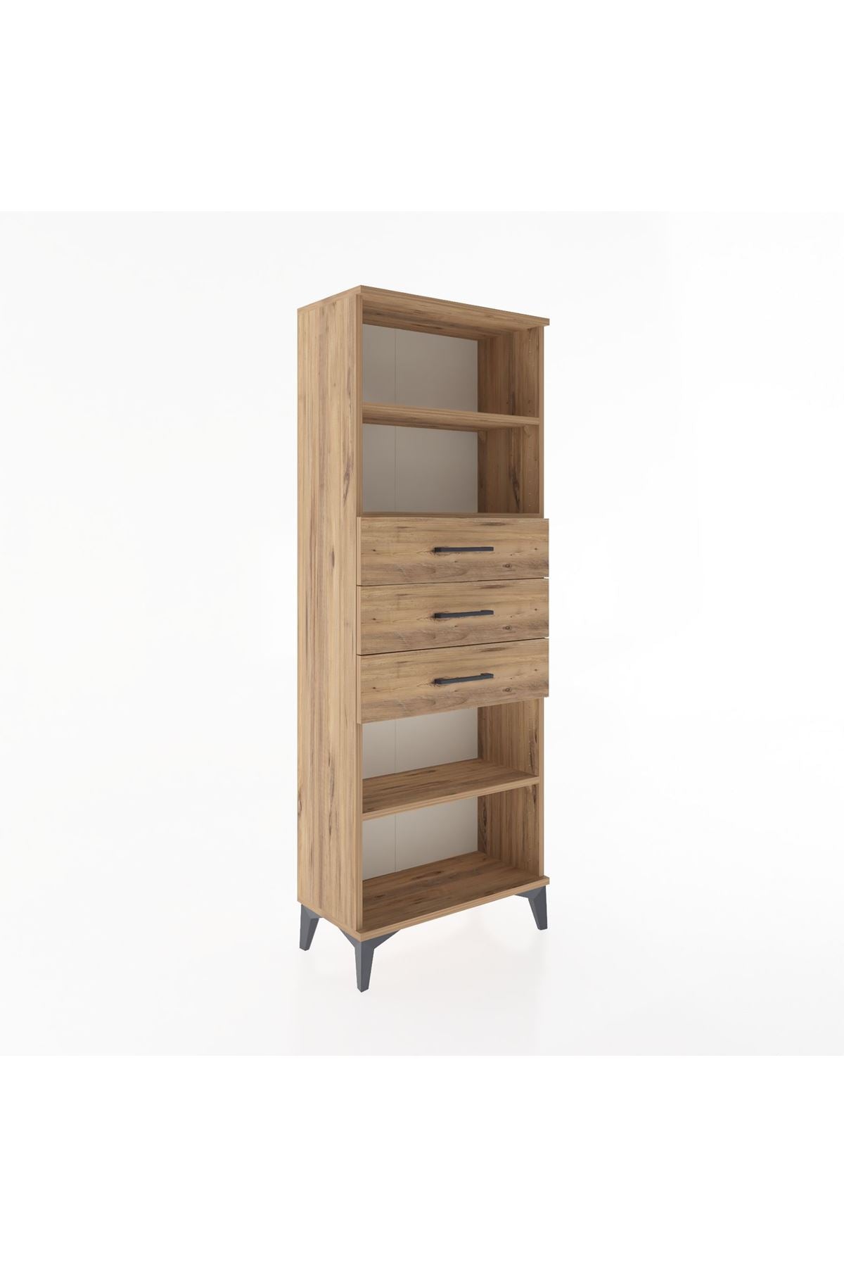 Arges Dolap 3 Raflı 3 Çekmeceli 60x30x163 Çam-Çam