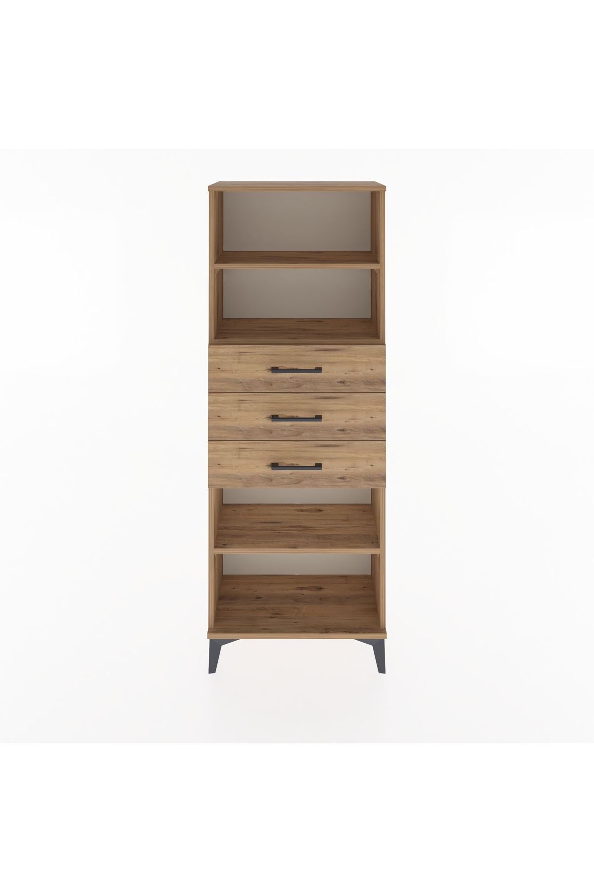 Arges Dolap 3 Raflı 3 Çekmeceli 60x30x163 Çam-Çam