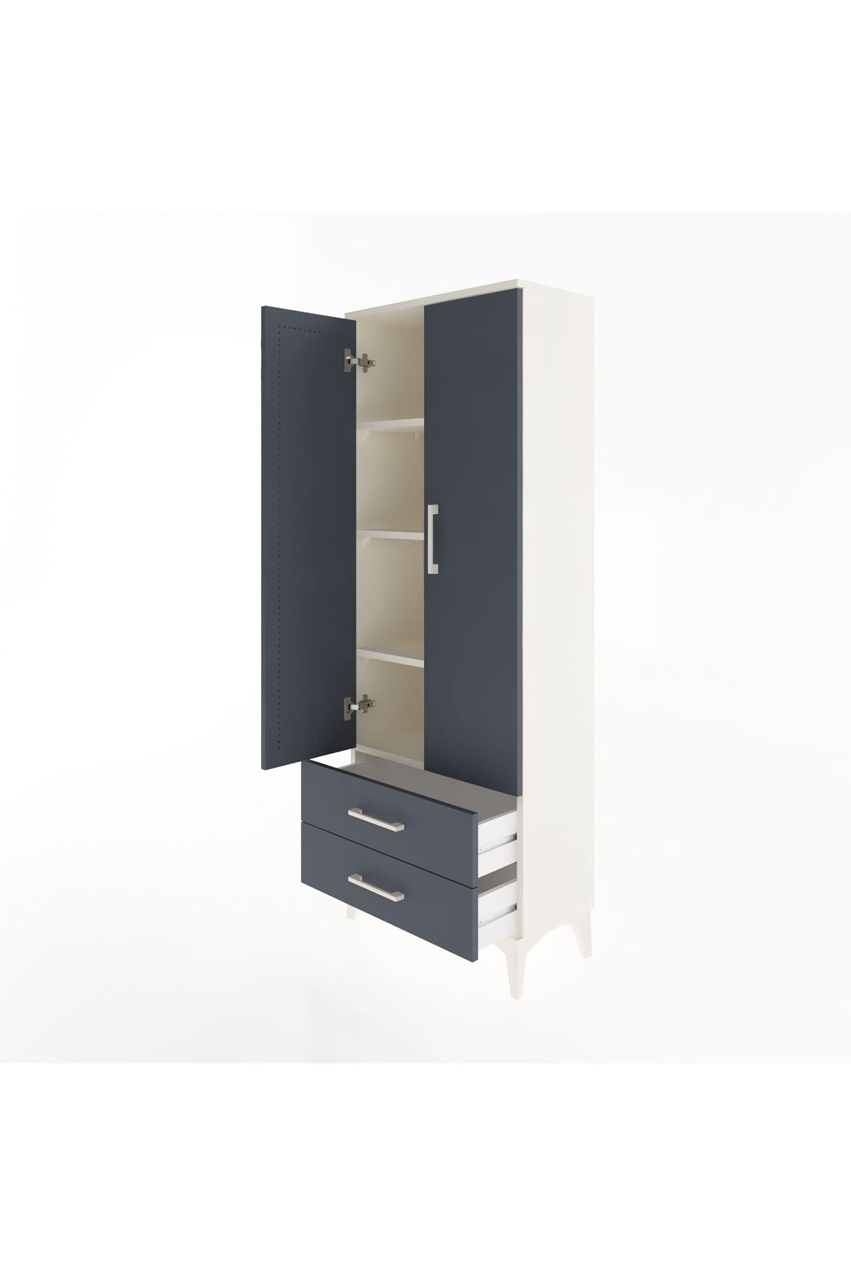 Arges Dolap 4 Raflı 2 Çekmeceli 2 Kapaklı 60x30x163 Aytaşı-Antrasit