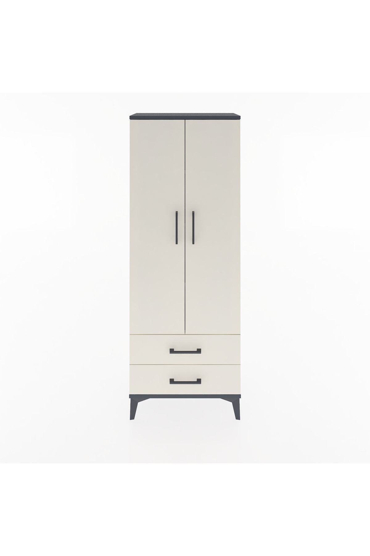 Arges Dolap 4 Raflı 2 Çekmeceli 2 Kapaklı 60x30x163 Antrasit-Aytaşı