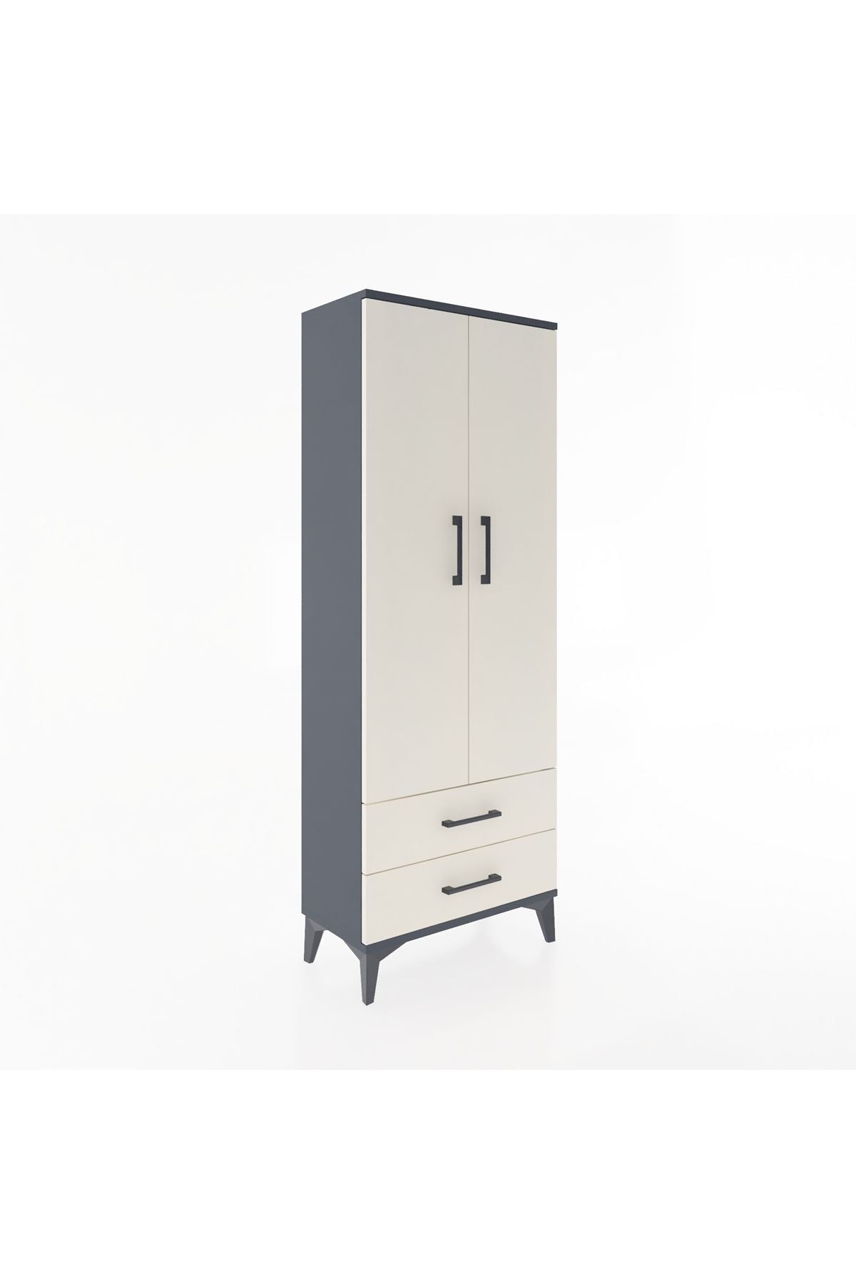 Arges Dolap 4 Raflı 2 Çekmeceli 2 Kapaklı 60x30x163 Antrasit-Aytaşı