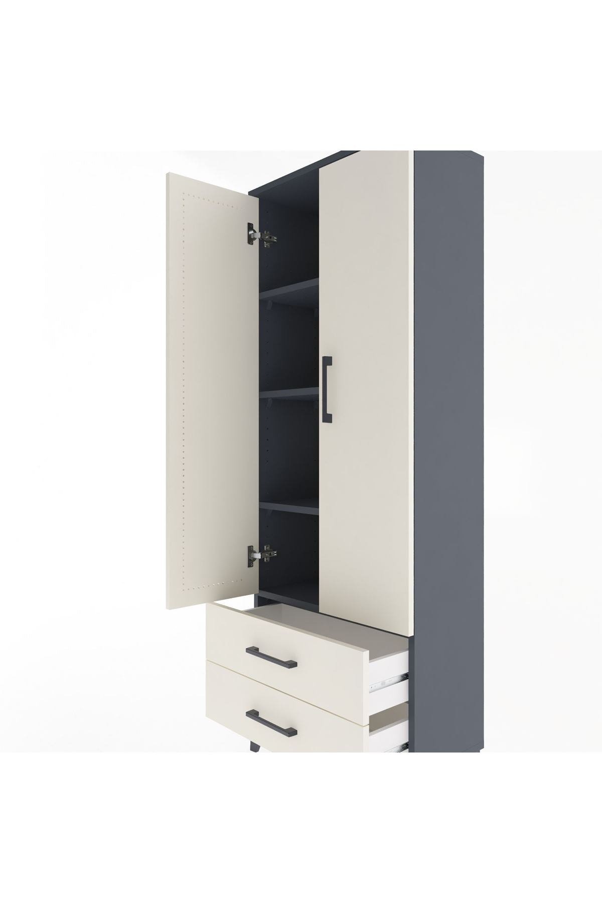 Arges Dolap 4 Raflı 2 Çekmeceli 2 Kapaklı 60x30x163 Antrasit-Aytaşı