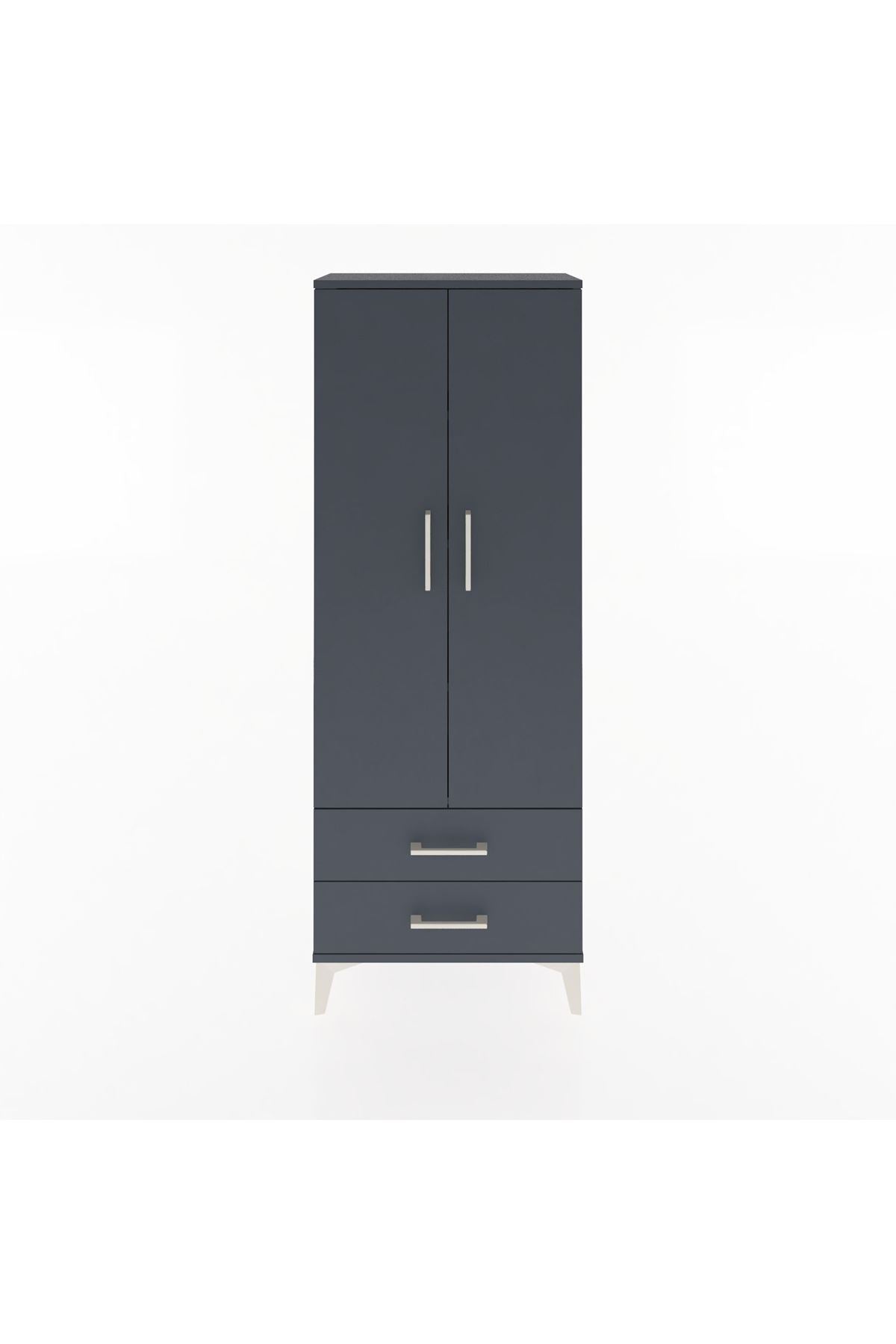 Arges Dolap 4 Raflı 2 Çekmeceli 2 Kapaklı 60x30x163 Antrasit-Antrasit