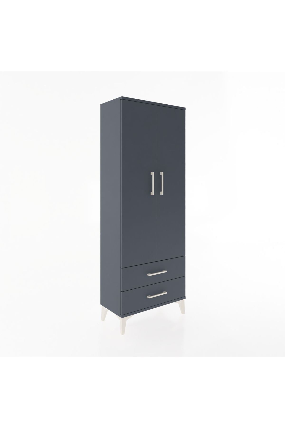 Arges Dolap 4 Raflı 2 Çekmeceli 2 Kapaklı 60x30x163 Antrasit-Antrasit