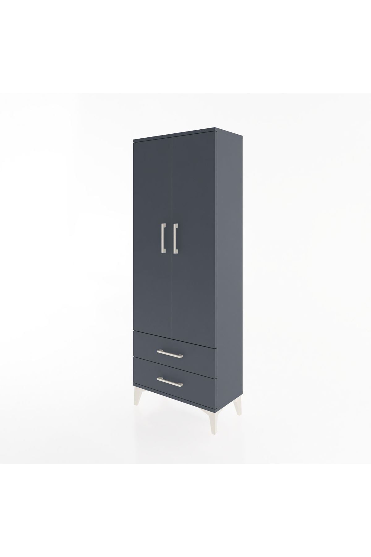 Arges Dolap 4 Raflı 2 Çekmeceli 2 Kapaklı 60x30x163 Antrasit-Antrasit