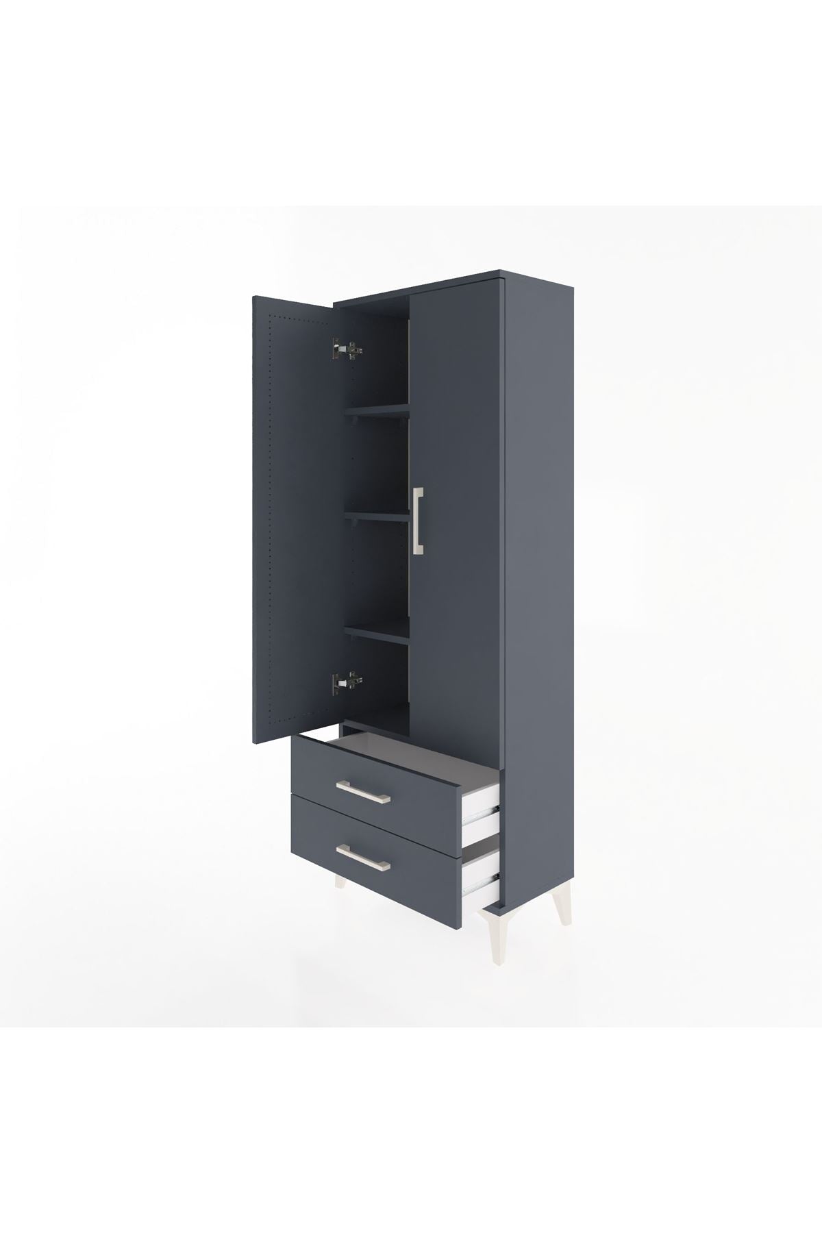 Arges Dolap 4 Raflı 2 Çekmeceli 2 Kapaklı 60x30x163 Antrasit-Antrasit