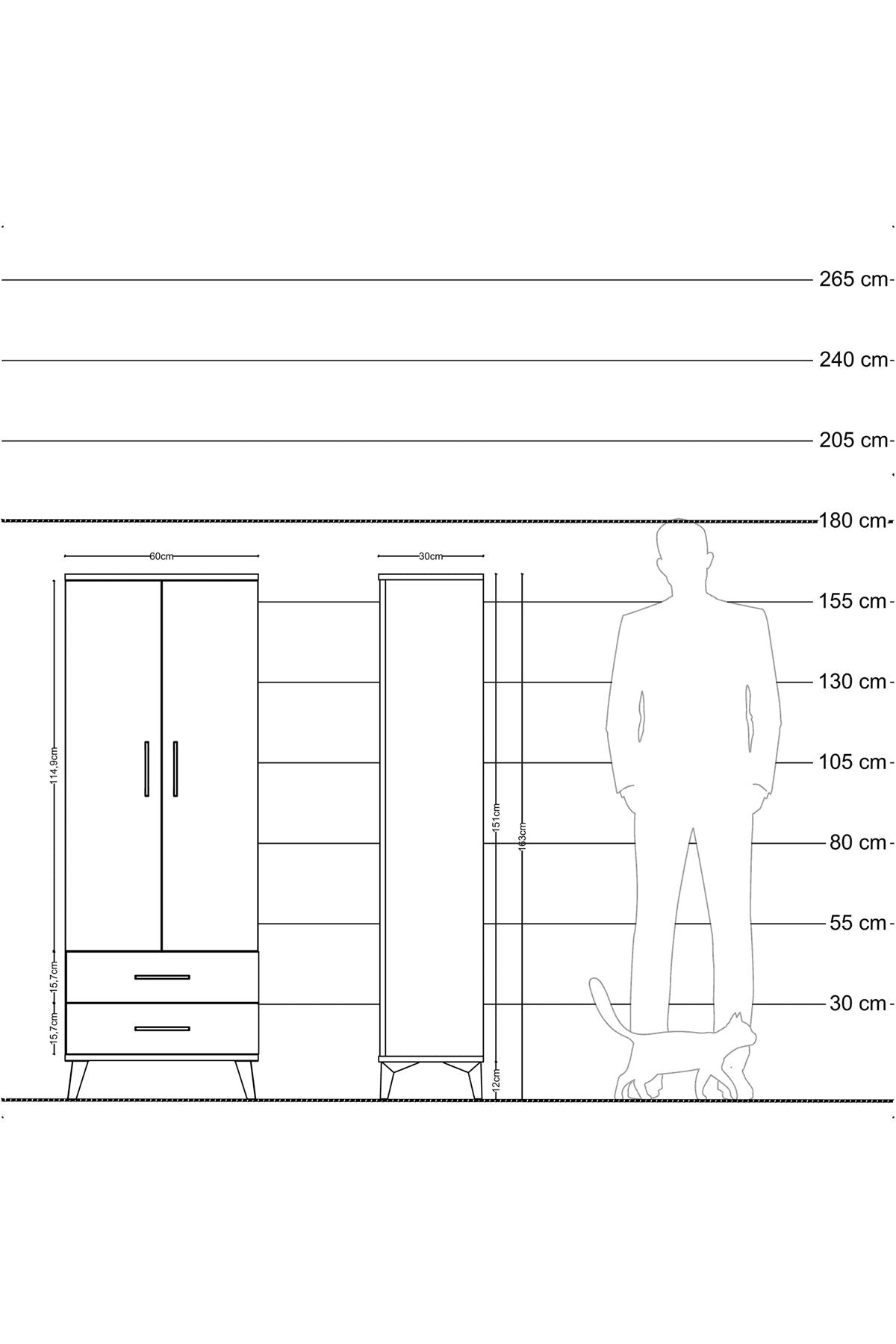 Arges Dolap 4 Raflı 2 Çekmeceli 2 Kapaklı 60x30x163 Antrasit-Antrasit
