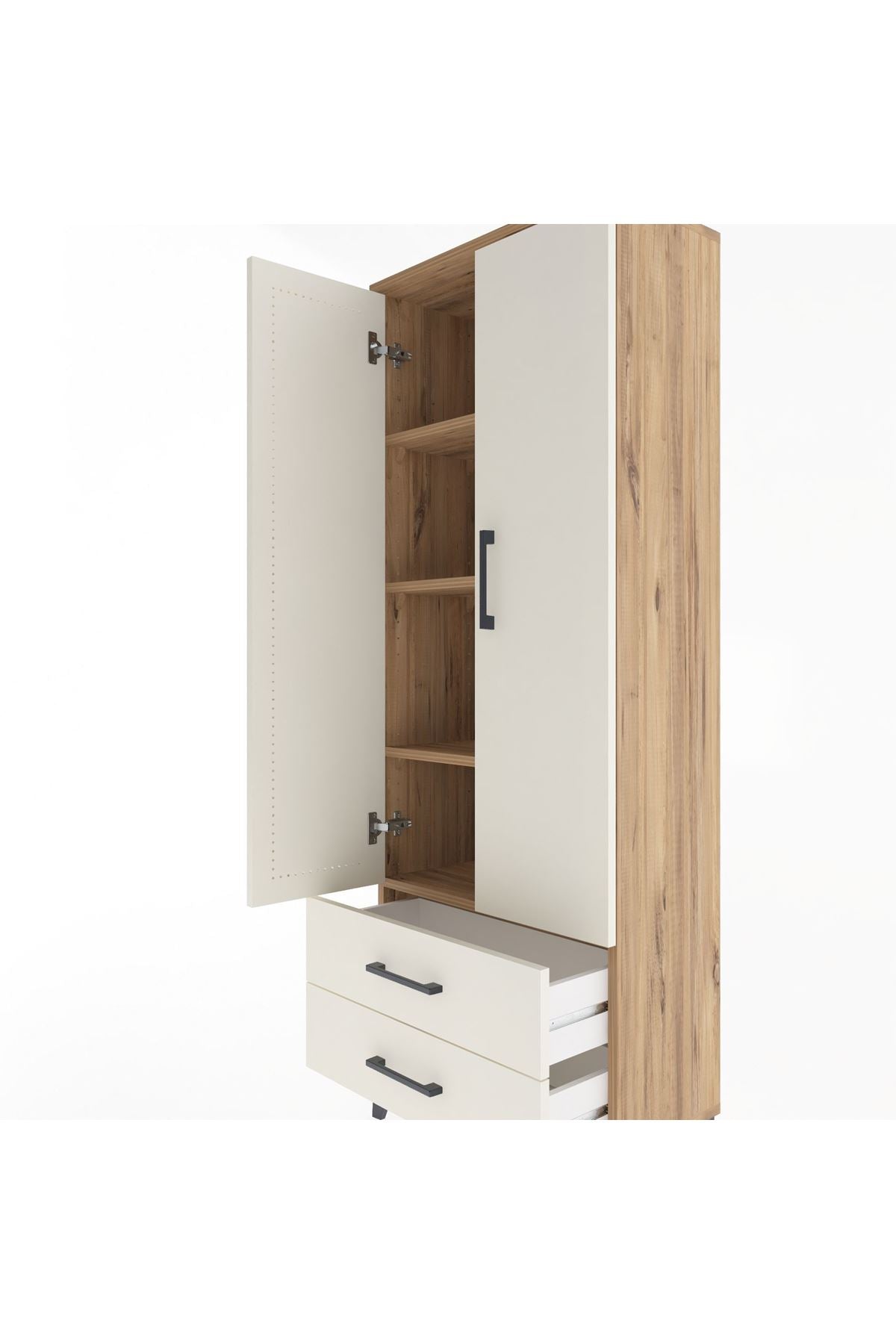 Arges Dolap 4 Raflı 2 Çekmeceli 2 Kapaklı 60x30x163 Çam-Aytaşı