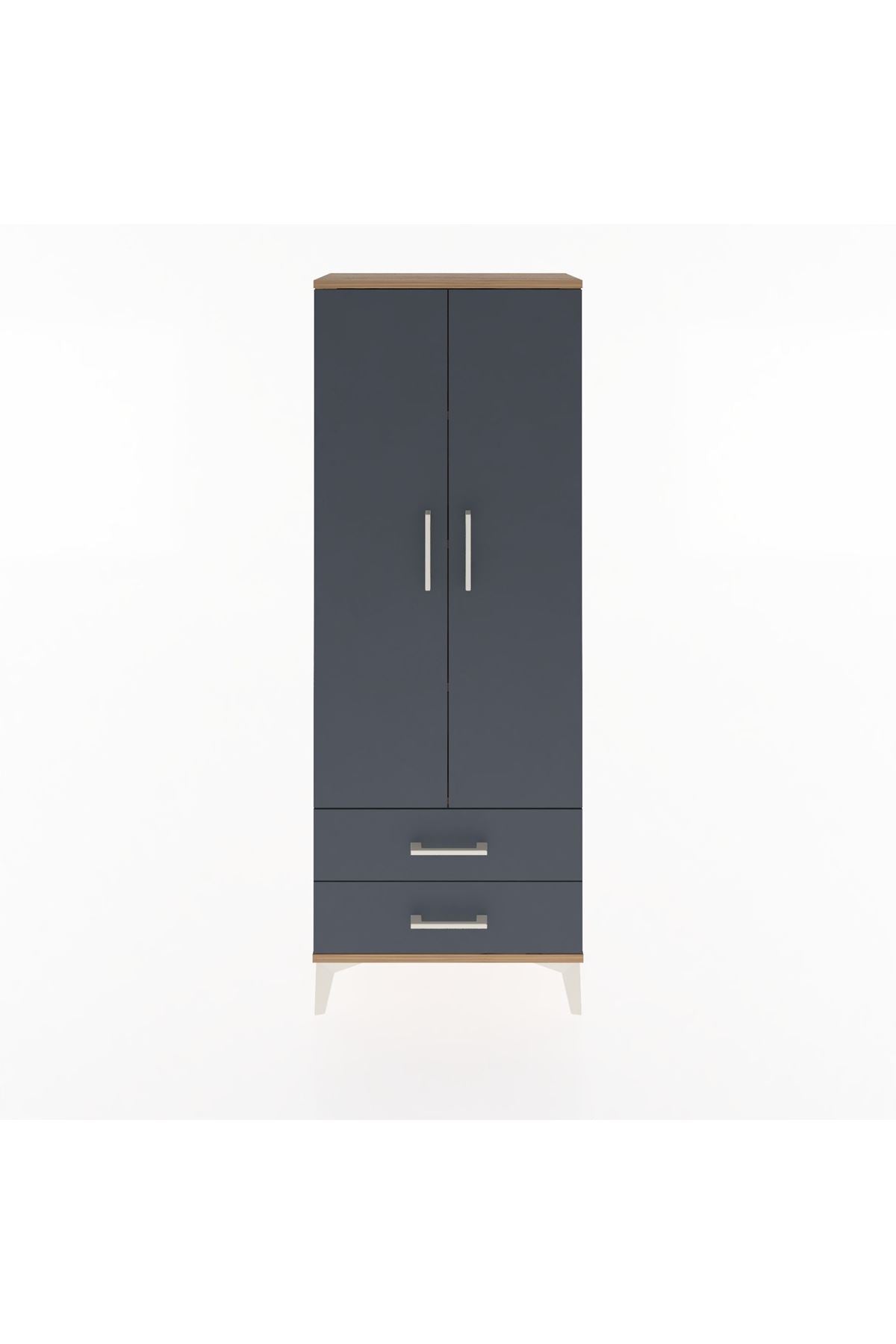 Arges Dolap 4 Raflı 2 Çekmeceli 2 Kapaklı 60x30x163 Çam-Antrasit