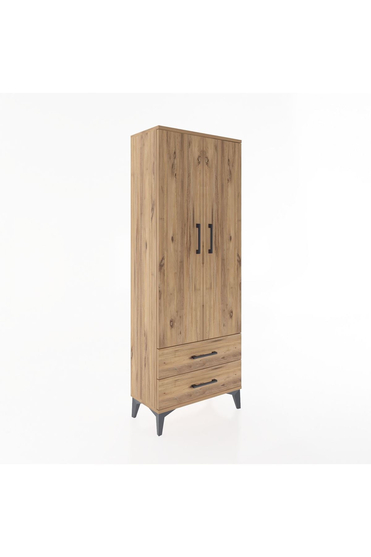 Arges Dolap 4 Raflı 2 Çekmeceli 2 Kapaklı 60x30x163 Çam-Çam