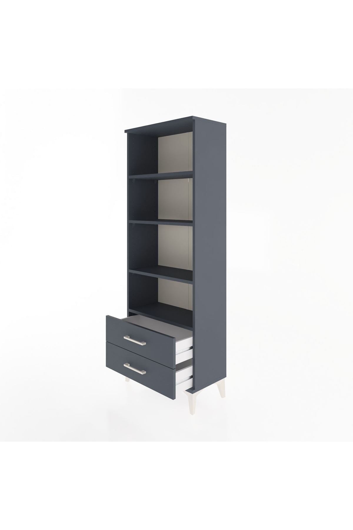 Arges Dolap 4 Raflı 2 Çekmeceli 60x30x163 Antrasit-Antrasit