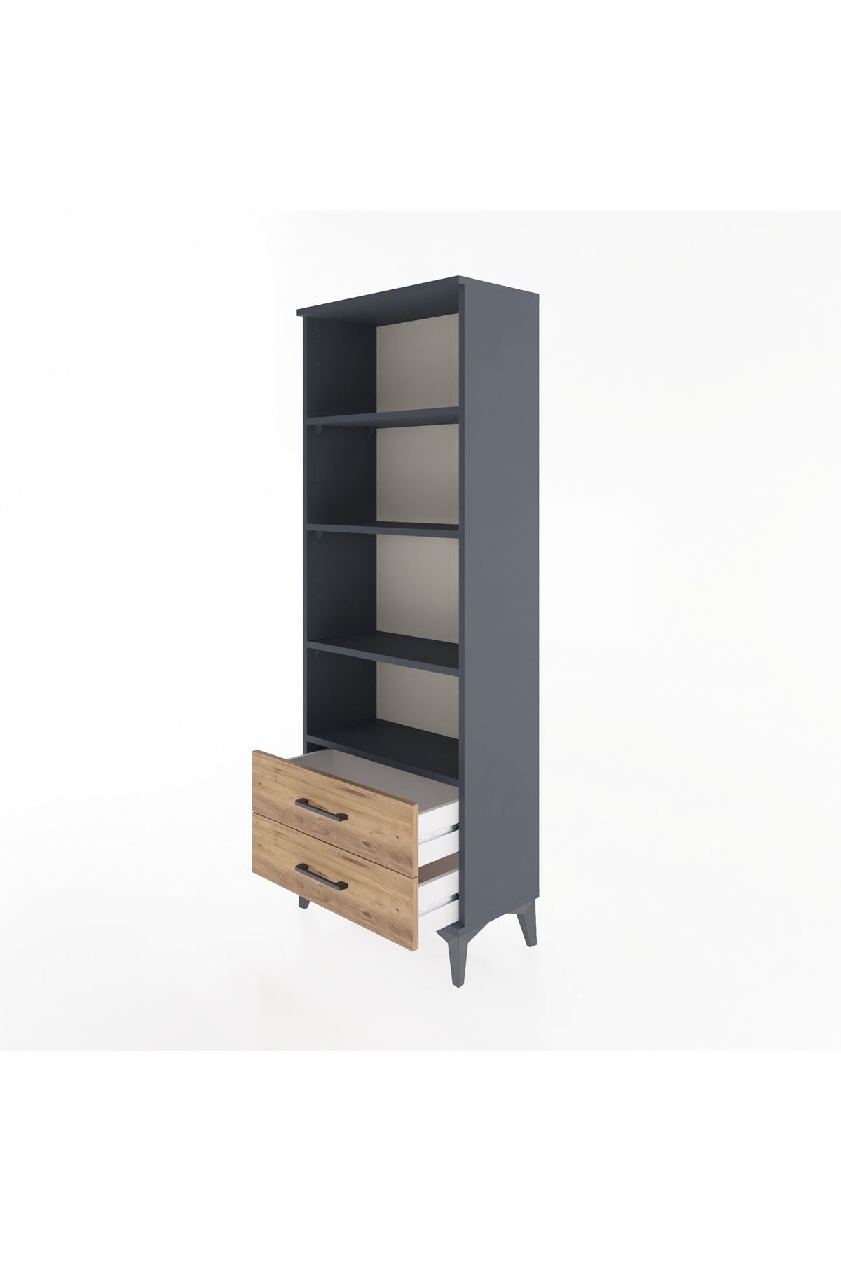 Arges Dolap 4 Raflı 2 Çekmeceli 60x30x163 Antrasit-Çam