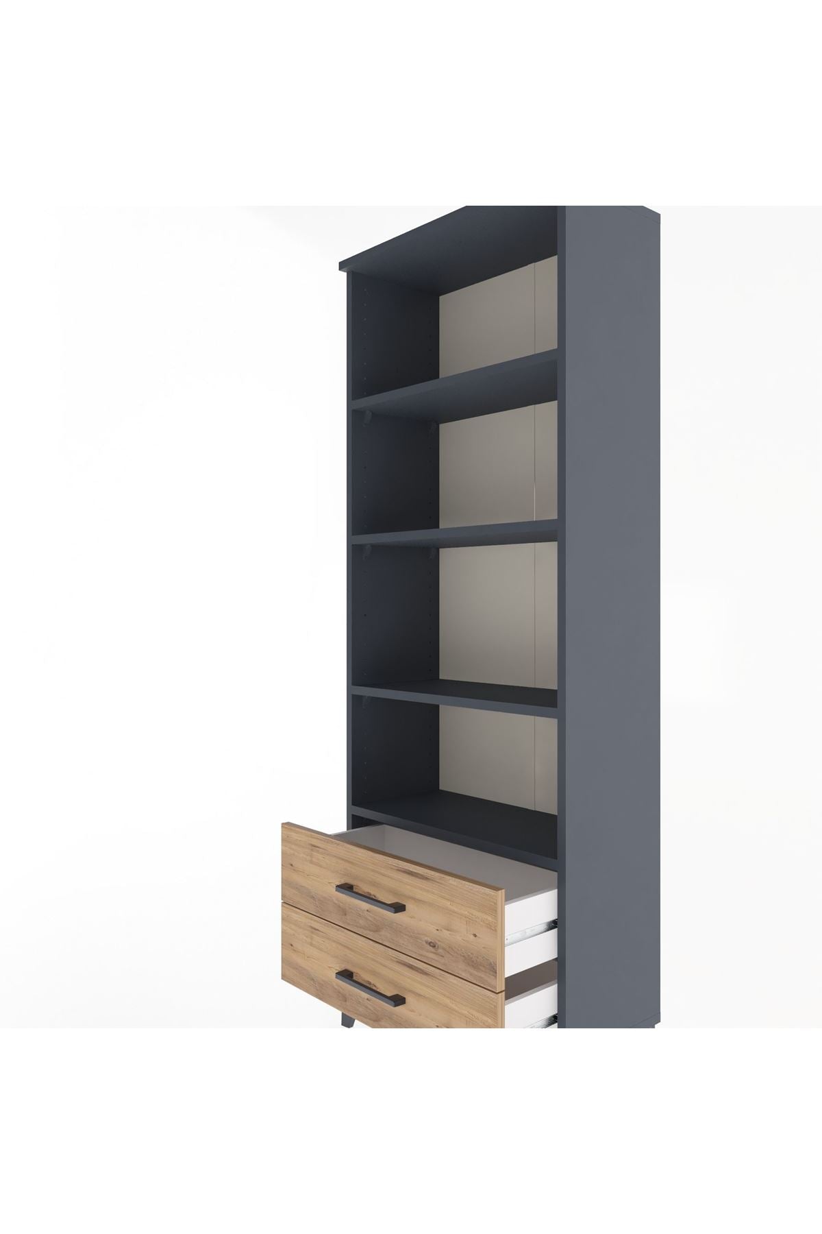 Arges Dolap 4 Raflı 2 Çekmeceli 60x30x163 Antrasit-Çam