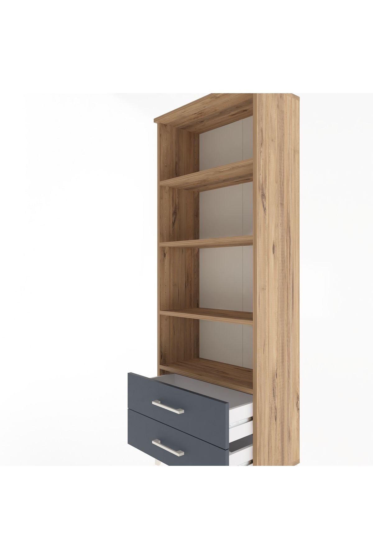 Arges Dolap 4 Raflı 2 Çekmeceli 60x30x163 Çam-Antrasit