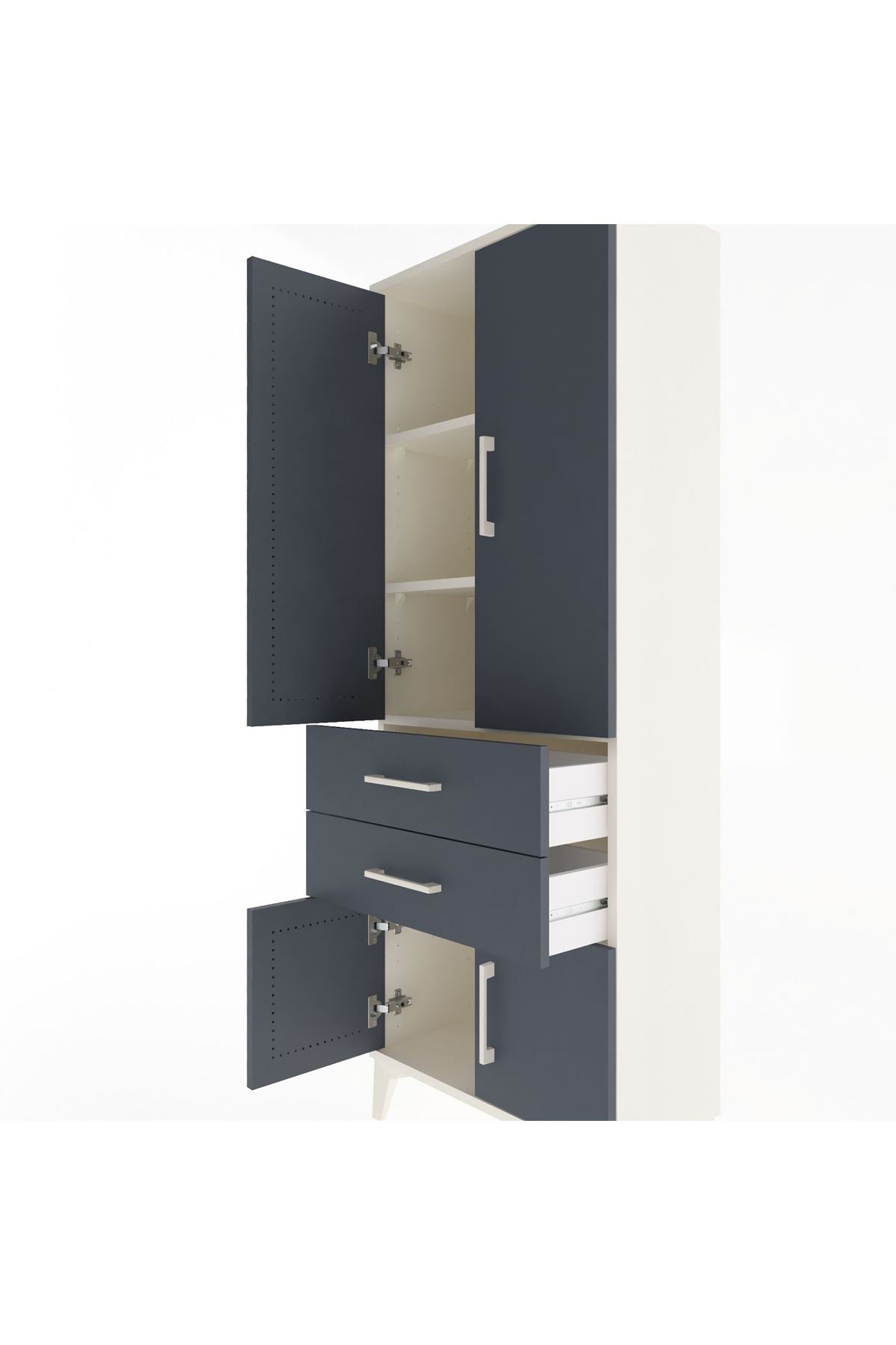 Arges Dolap 3 Raflı 2 Çekmeceli 4 Kapaklı 60x30x163 Aytaşı-Antrasit