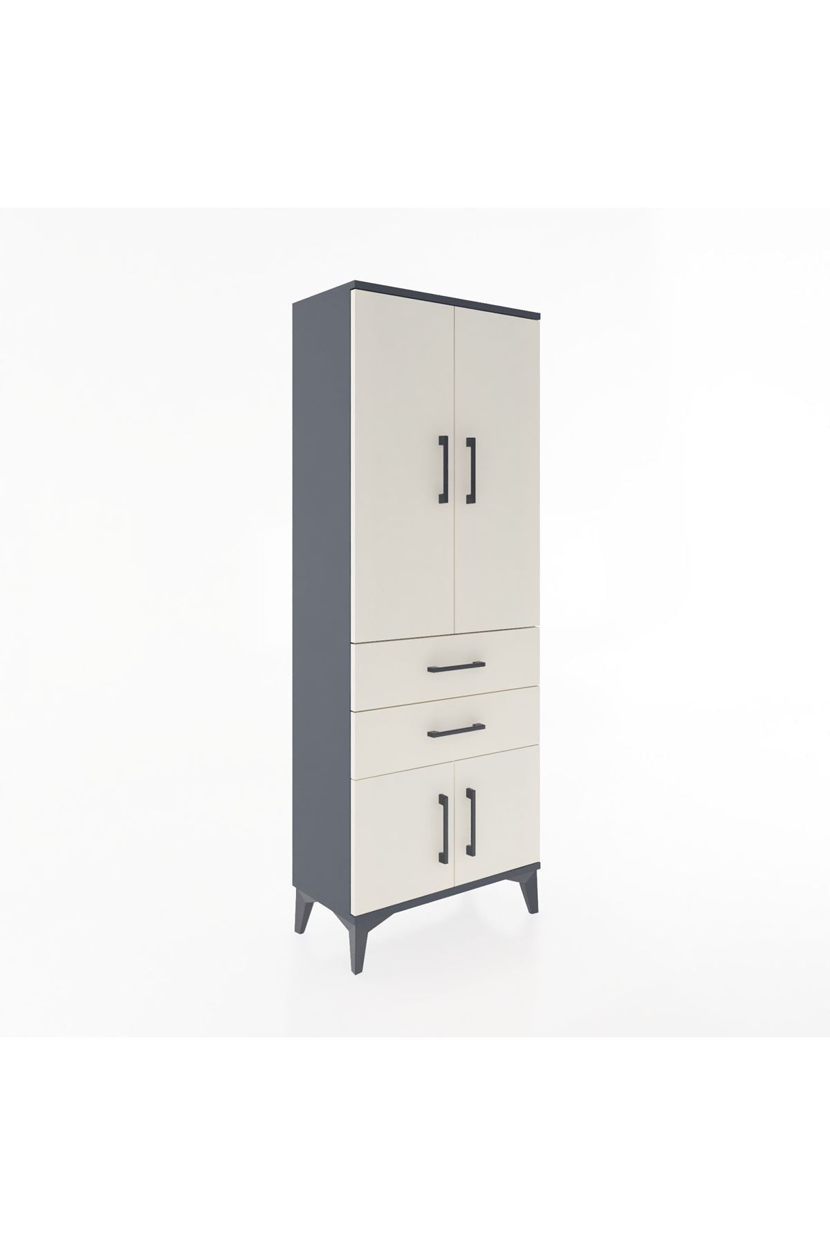 Arges Dolap 3 Raflı 2 Çekmeceli 4 Kapaklı 60x30x163 Antrasit-Aytaşı