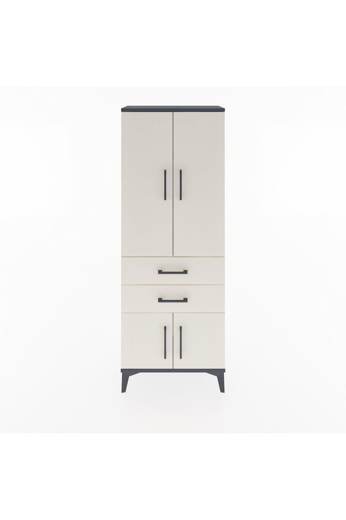 Arges Dolap 3 Raflı 2 Çekmeceli 4 Kapaklı 60x30x163 Antrasit-Aytaşı