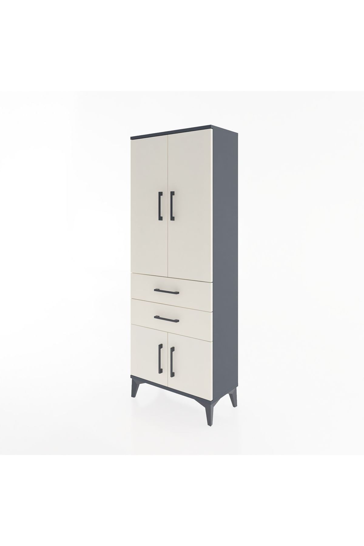 Arges Dolap 3 Raflı 2 Çekmeceli 4 Kapaklı 60x30x163 Antrasit-Aytaşı