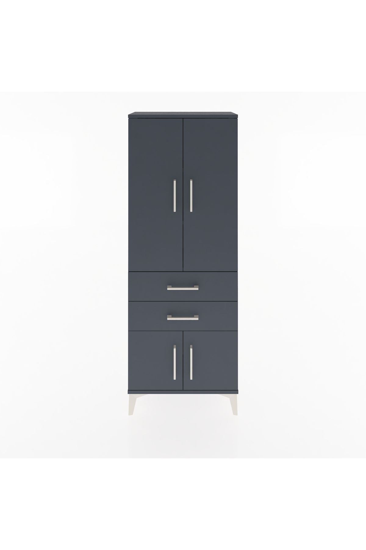 Arges Dolap 3 Raflı 2 Çekmeceli 4 Kapaklı 60x30x163 Antrasit-Antrasit