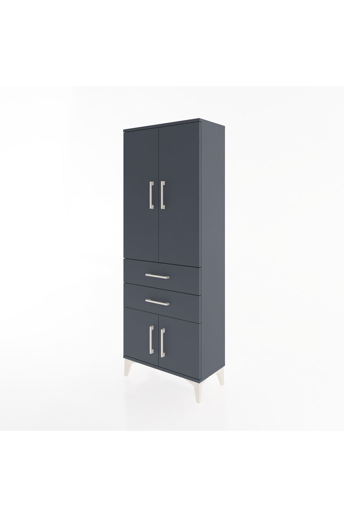 Arges Dolap 3 Raflı 2 Çekmeceli 4 Kapaklı 60x30x163 Antrasit-Antrasit