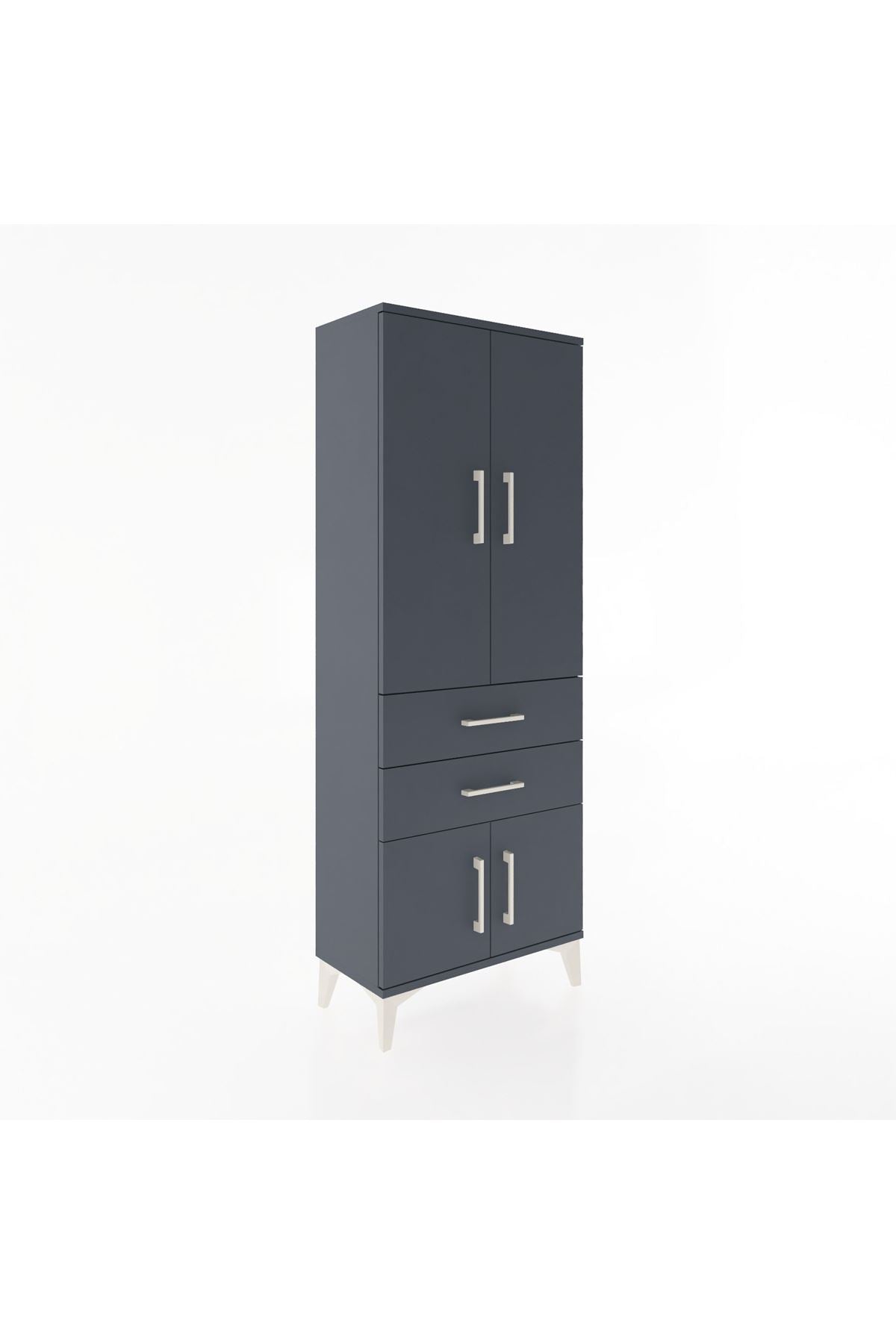 Arges Dolap 3 Raflı 2 Çekmeceli 4 Kapaklı 60x30x163 Antrasit-Antrasit