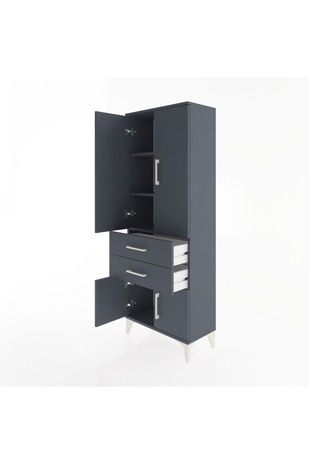 Arges Dolap 3 Raflı 2 Çekmeceli 4 Kapaklı 60x30x163 Antrasit-Antrasit