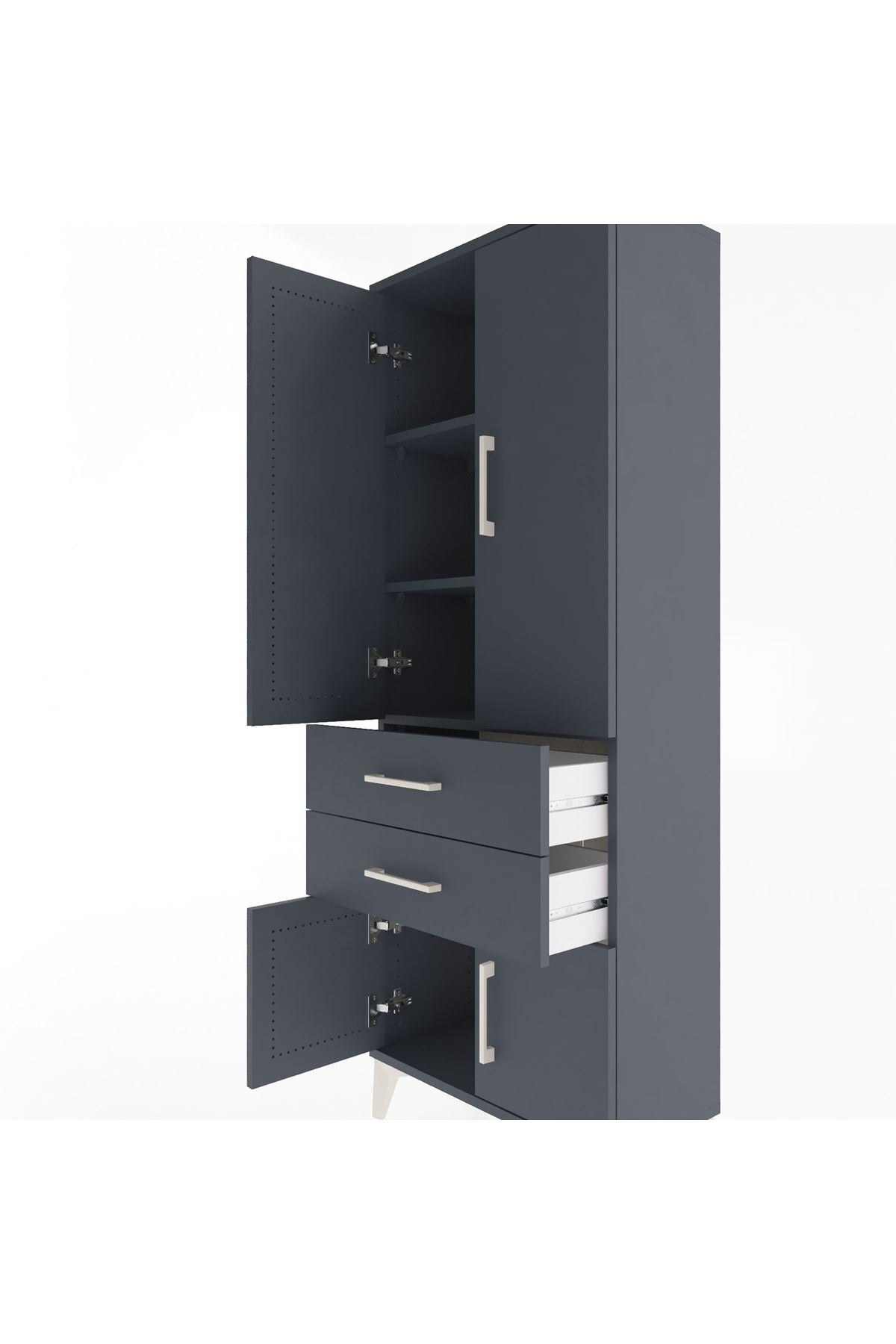 Arges Dolap 3 Raflı 2 Çekmeceli 4 Kapaklı 60x30x163 Antrasit-Antrasit