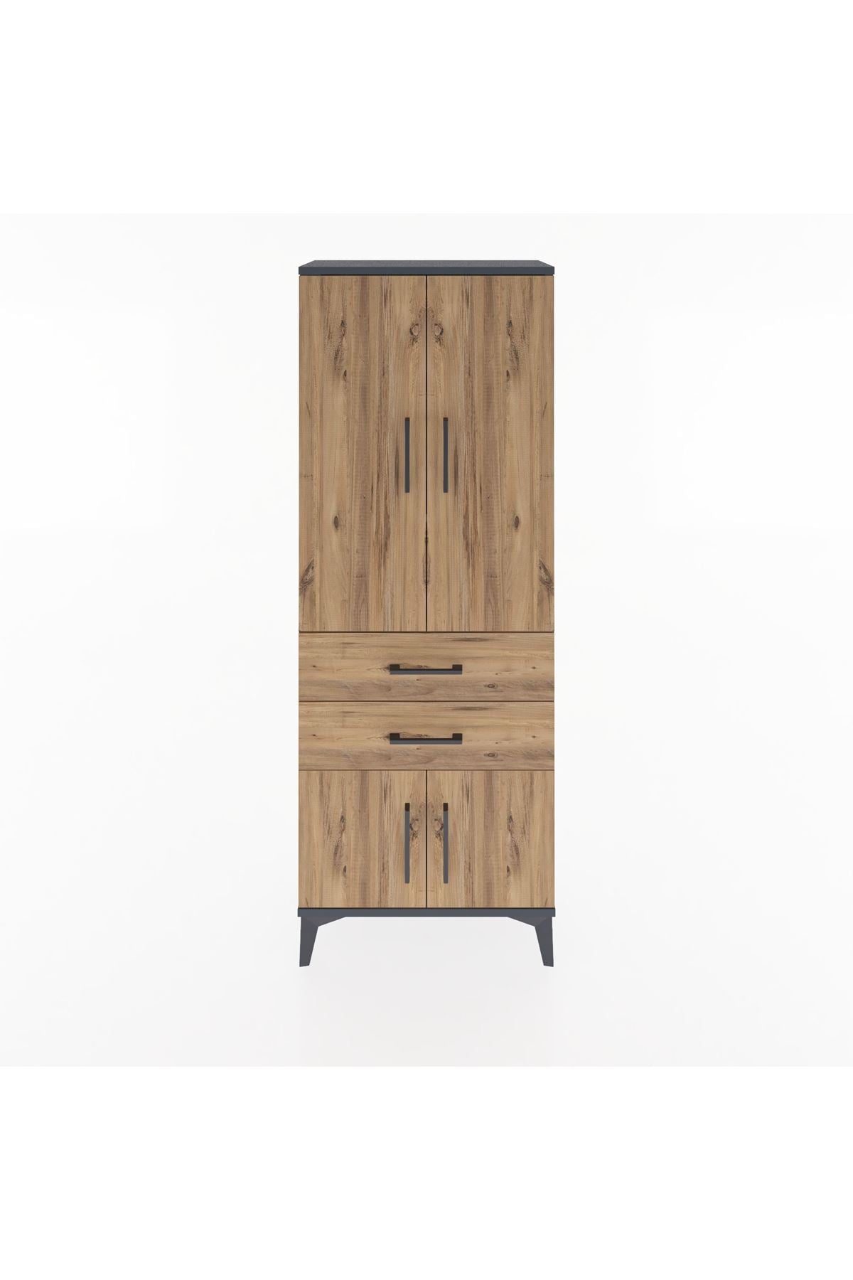 Arges Dolap 3 Raflı 2 Çekmeceli 4 Kapaklı 60x30x163 Antrasit-Çam